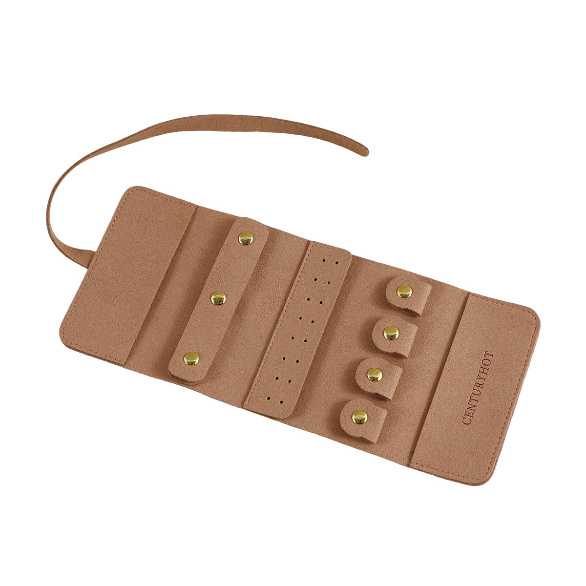 Portable Microfiber Jewelry Storage Bag Roll Organizer for Earrings Necklaces - Beige 12