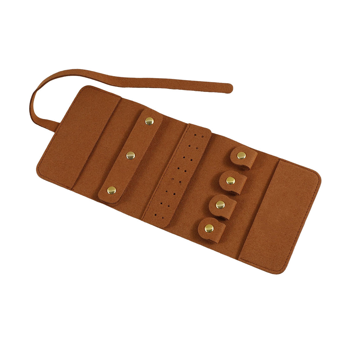 Portable Microfiber Jewelry Storage Bag Roll Organizer for Earrings Necklaces - Brown 9