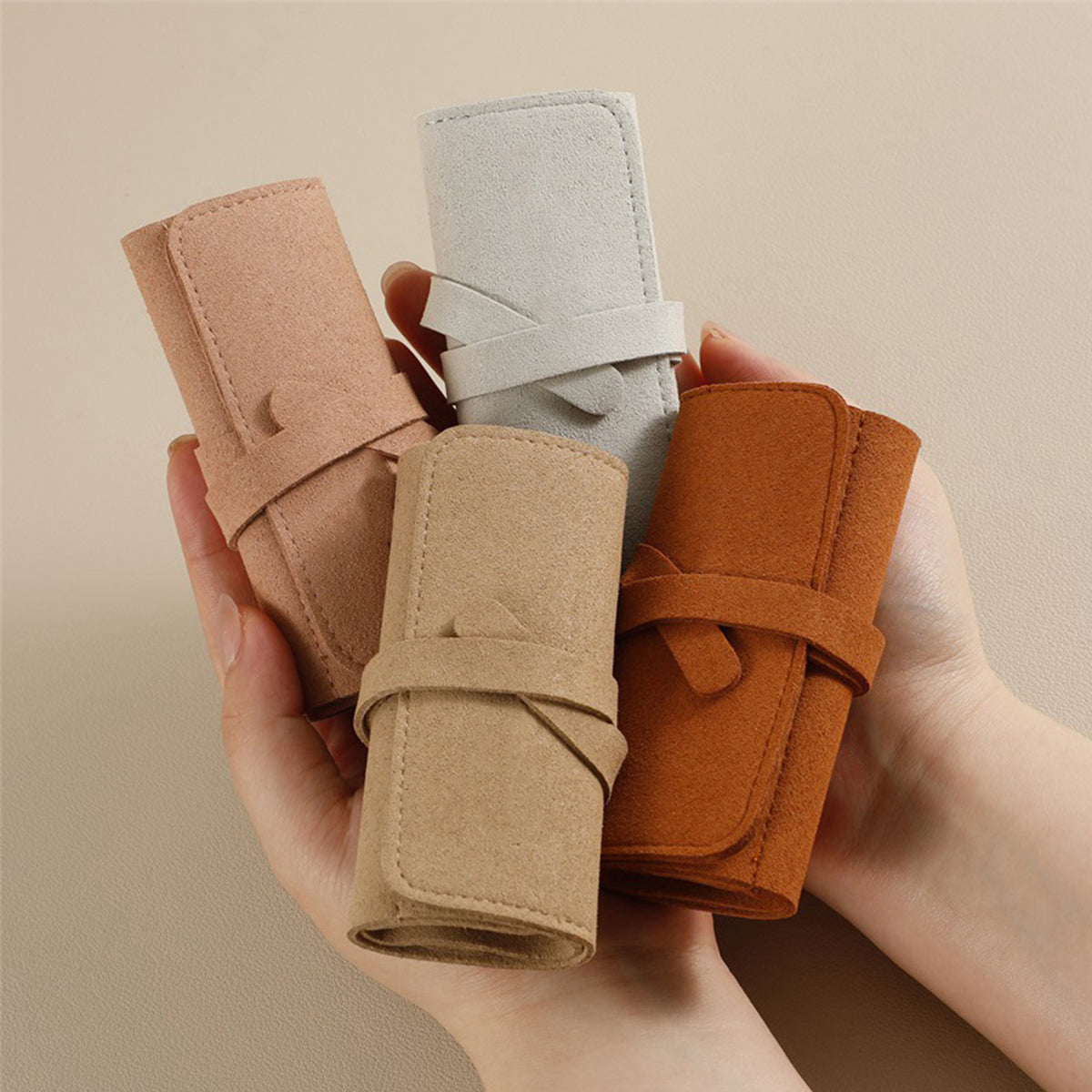 Portable Microfiber Jewelry Storage Bag Roll Organizer for Earrings Necklaces - Grey 5