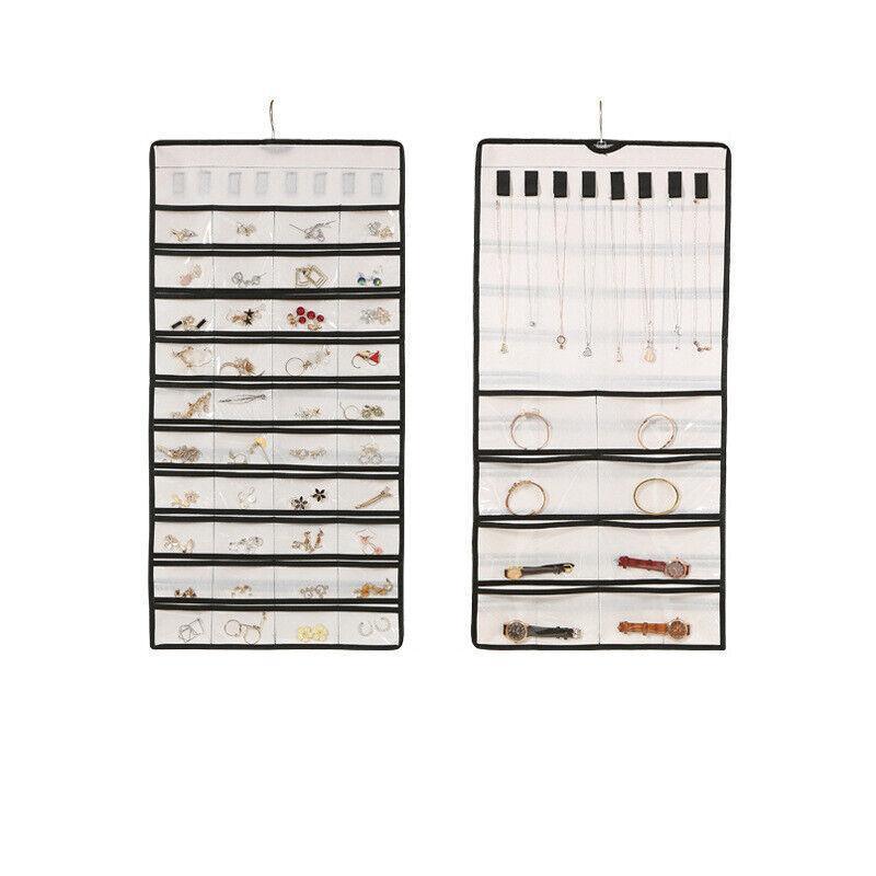48 Pockets Jewelry Hanging Storage Organizer Holder Earring Display Pouch Bag - Beige