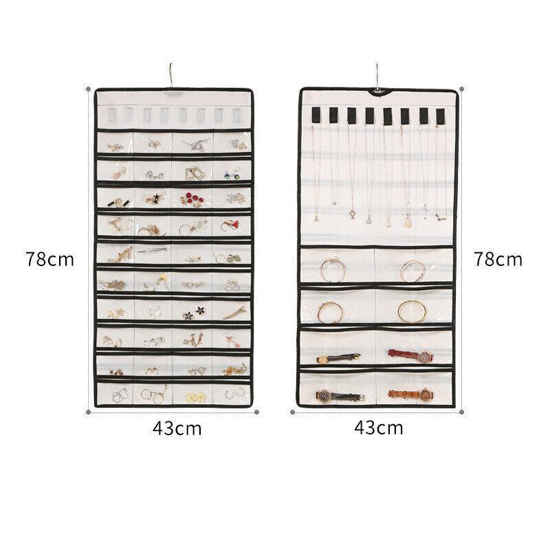 80 Pockets Jewelry Hanging Storage Organizer Holder Earring Display Pouch Bag - Beige 4