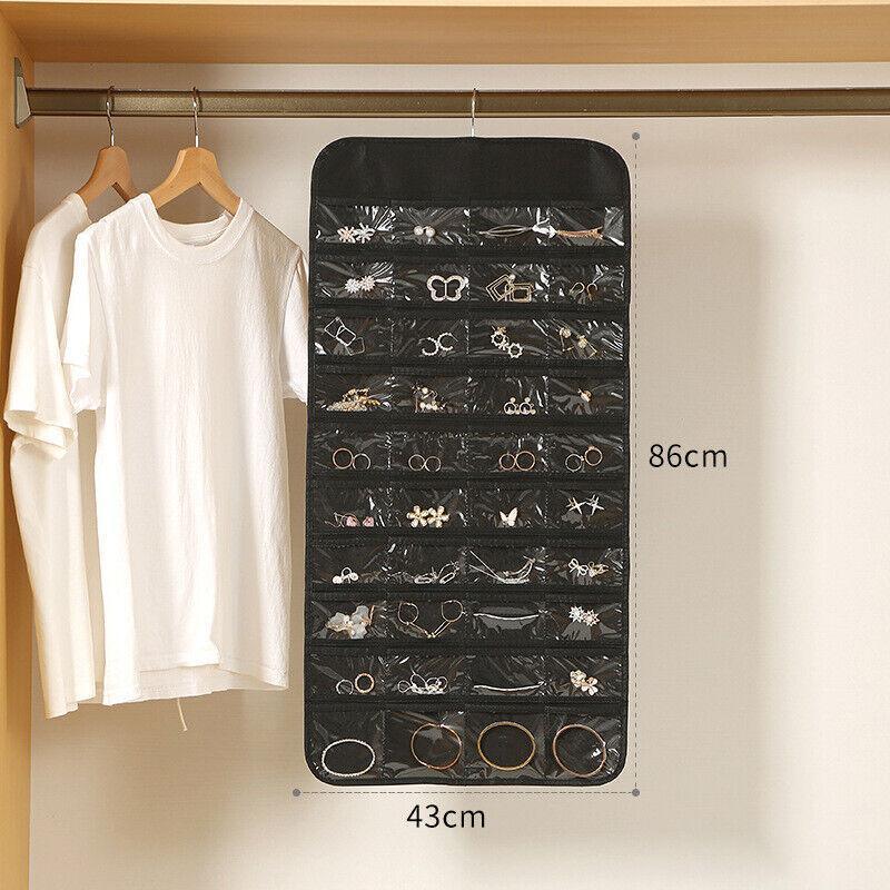 80 Pockets Jewelry Hanging Storage Organizer Holder Earring Display Pouch Bag - Beige 5