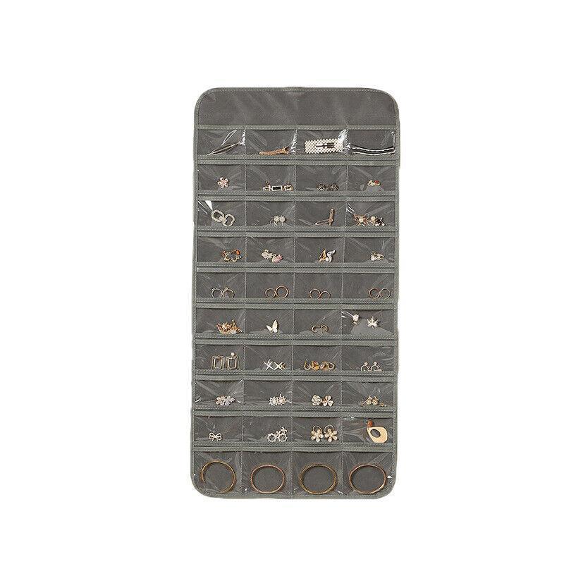 80 Pockets Jewelry Hanging Storage Organizer Holder Earring Display Pouch Bag - Beige 6