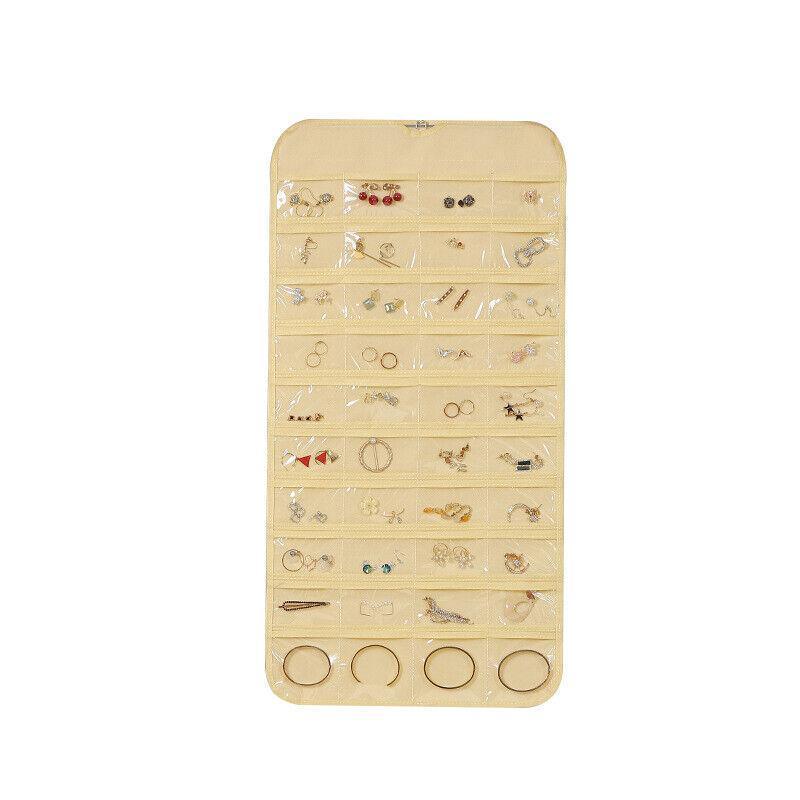 80 Pockets Jewelry Hanging Storage Organizer Holder Earring Display Pouch Bag - Beige 7