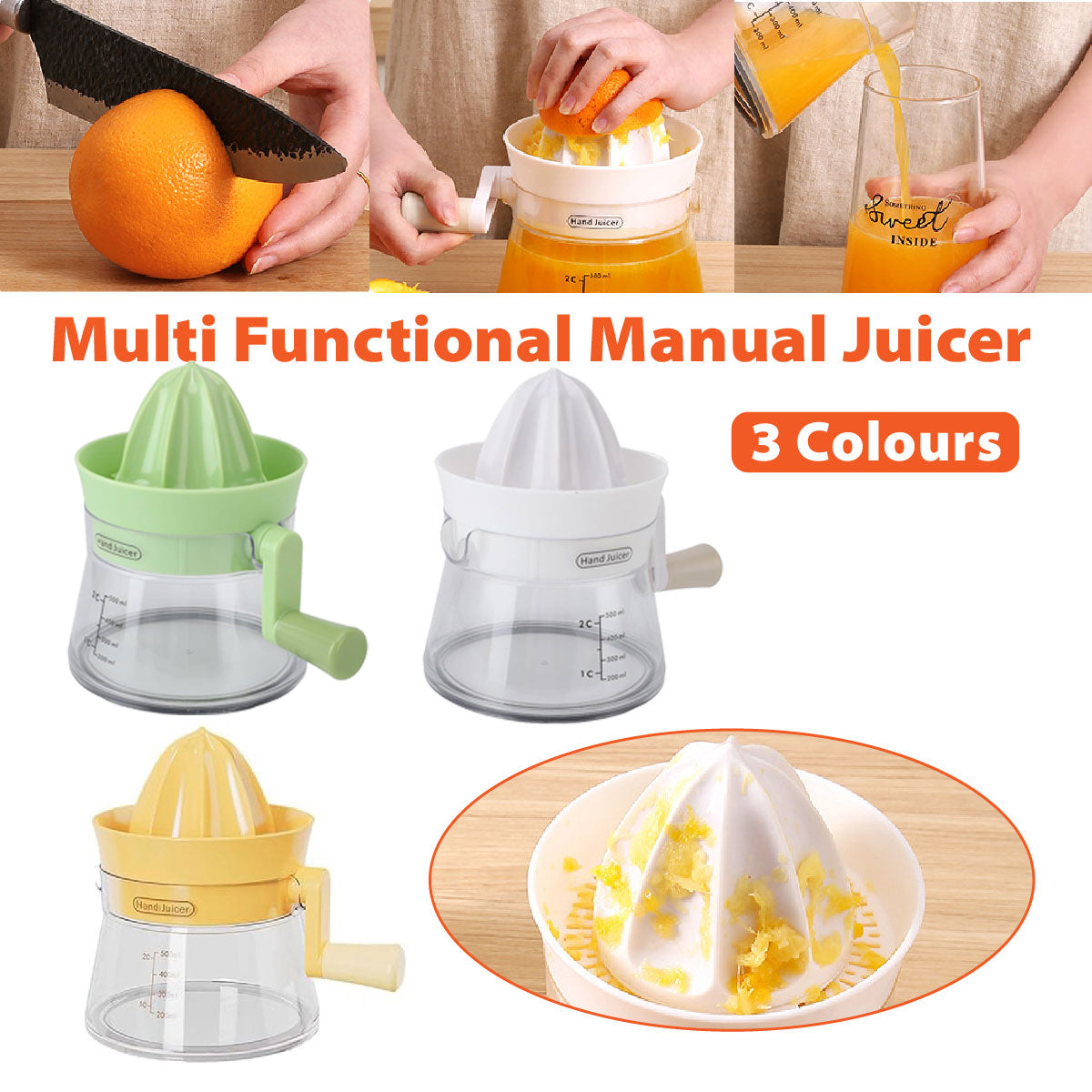 Manual Juice Extractor for Orange Lemon Home Citrus Juicer Hand Compressor - Yellow