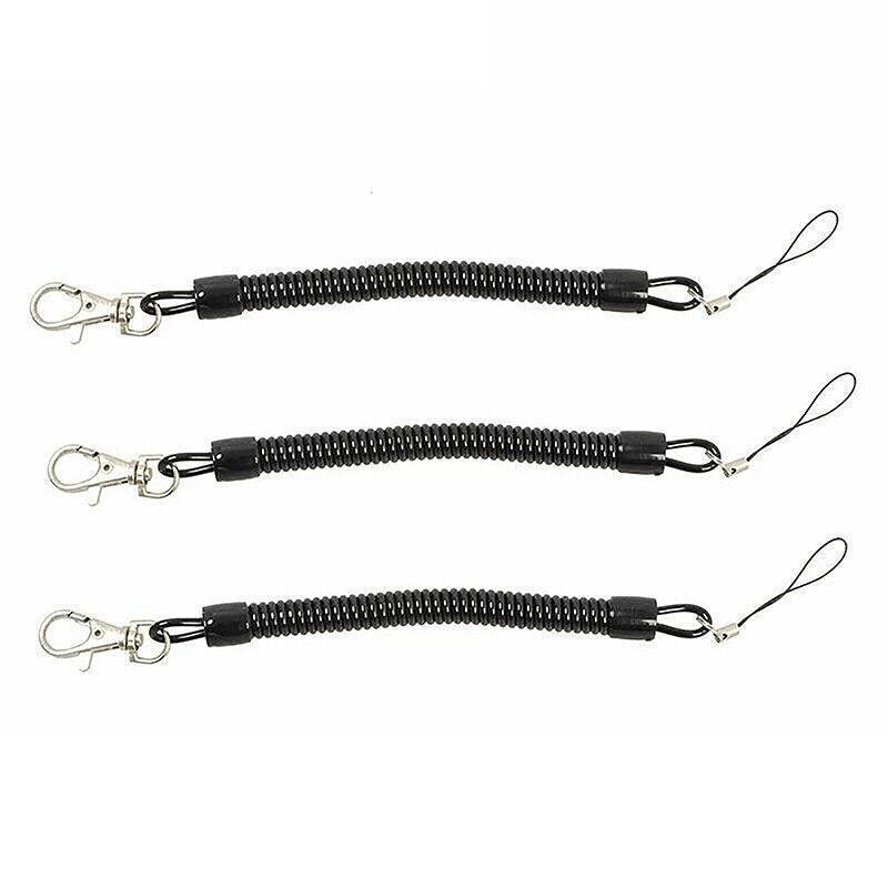 4Pcs Elastic Phone Elastic Spiral Spring Coil Strap Rope Lanyard Key Chain Black 4