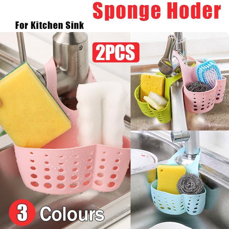 2PCS Kitchen Drain Holder Sponge Sink Storage Rack Basket Organizer Shelf Bathroom - Pink