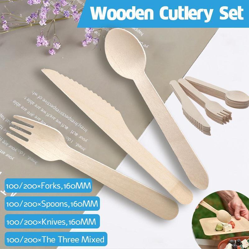 Wooden Cutlery Set Disposable Bamboo Wood Bulk Buy Forks Spoons Knives Party - 100PCS Knives