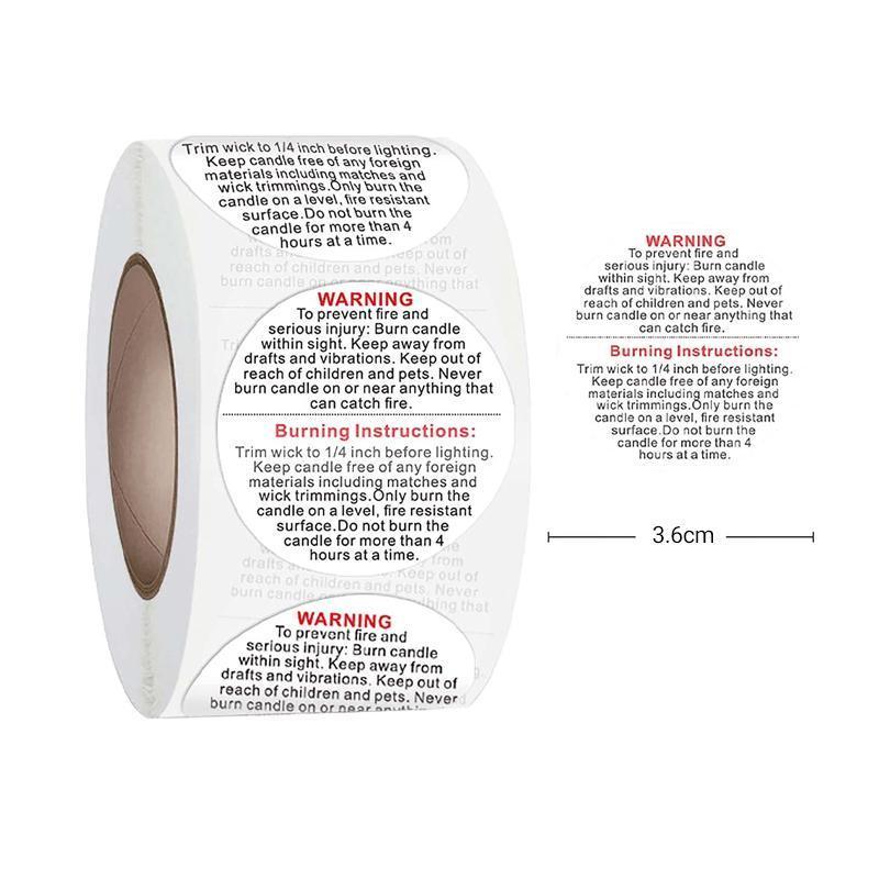 500PCS Candle Warning Labels Roll Round Stickers for Jars Wax Melts Containers 3