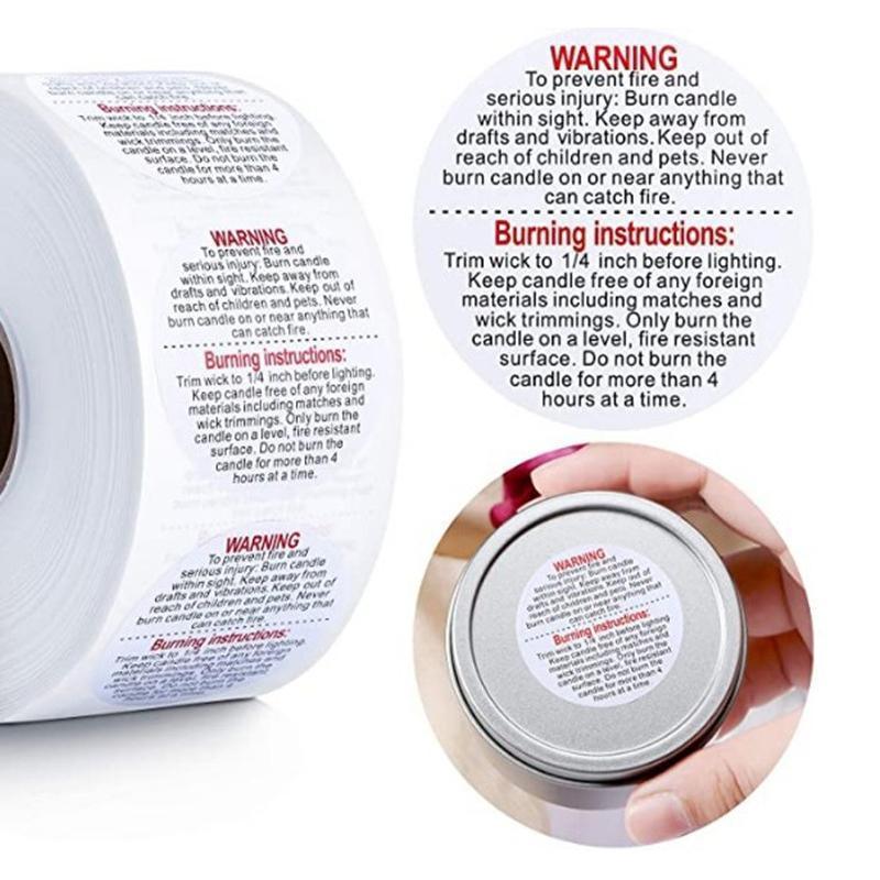 500PCS Candle Warning Labels Roll Round Stickers for Jars Wax Melts Containers 5