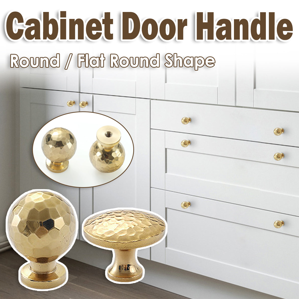 Gold Hammer Ball Handle Knob Closet Door Pull Drawer Handle Wardrobe Hardware - Flat Round Shape