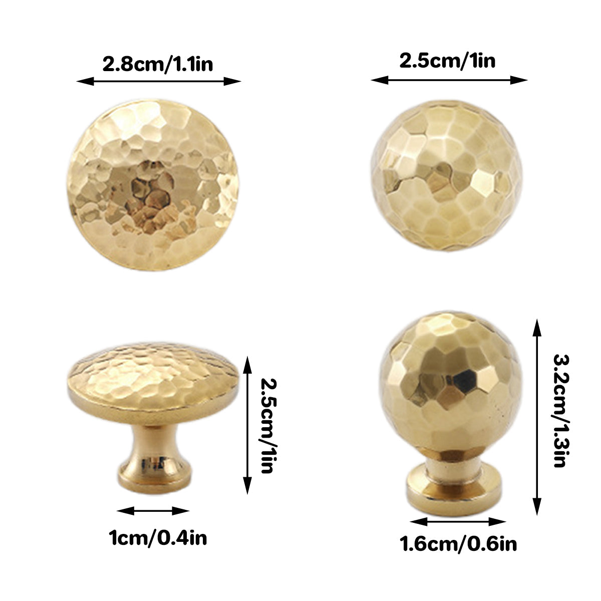 Gold Hammer Ball Handle Knob Closet Door Pull Drawer Handle Wardrobe Hardware - Round 3