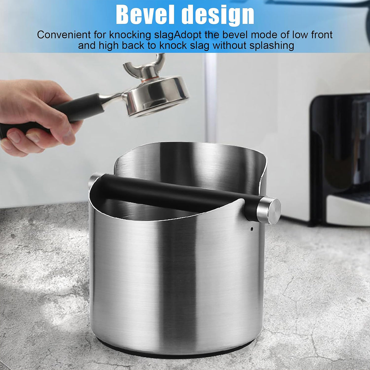 Stainless Steel Coffee Grounds Knock Box Round Tap Bucket for Household Espresso - Black 5