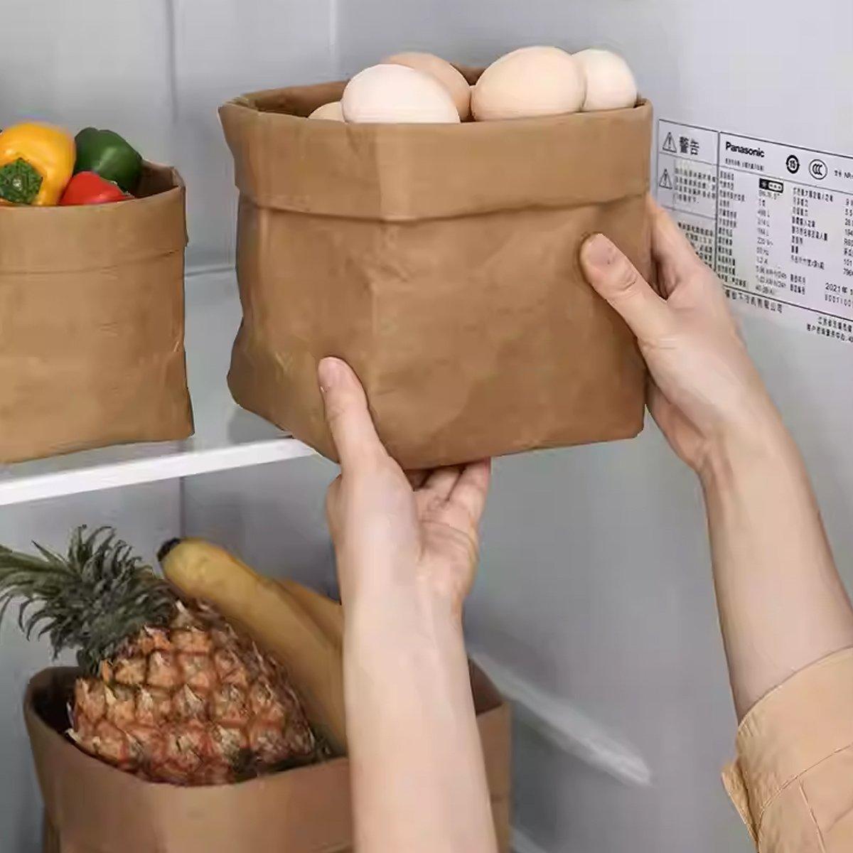 3pcs Washable Kraft Paper Storage Bag for Kitchen Desktop Refrigerator Organizer - S-Square 5