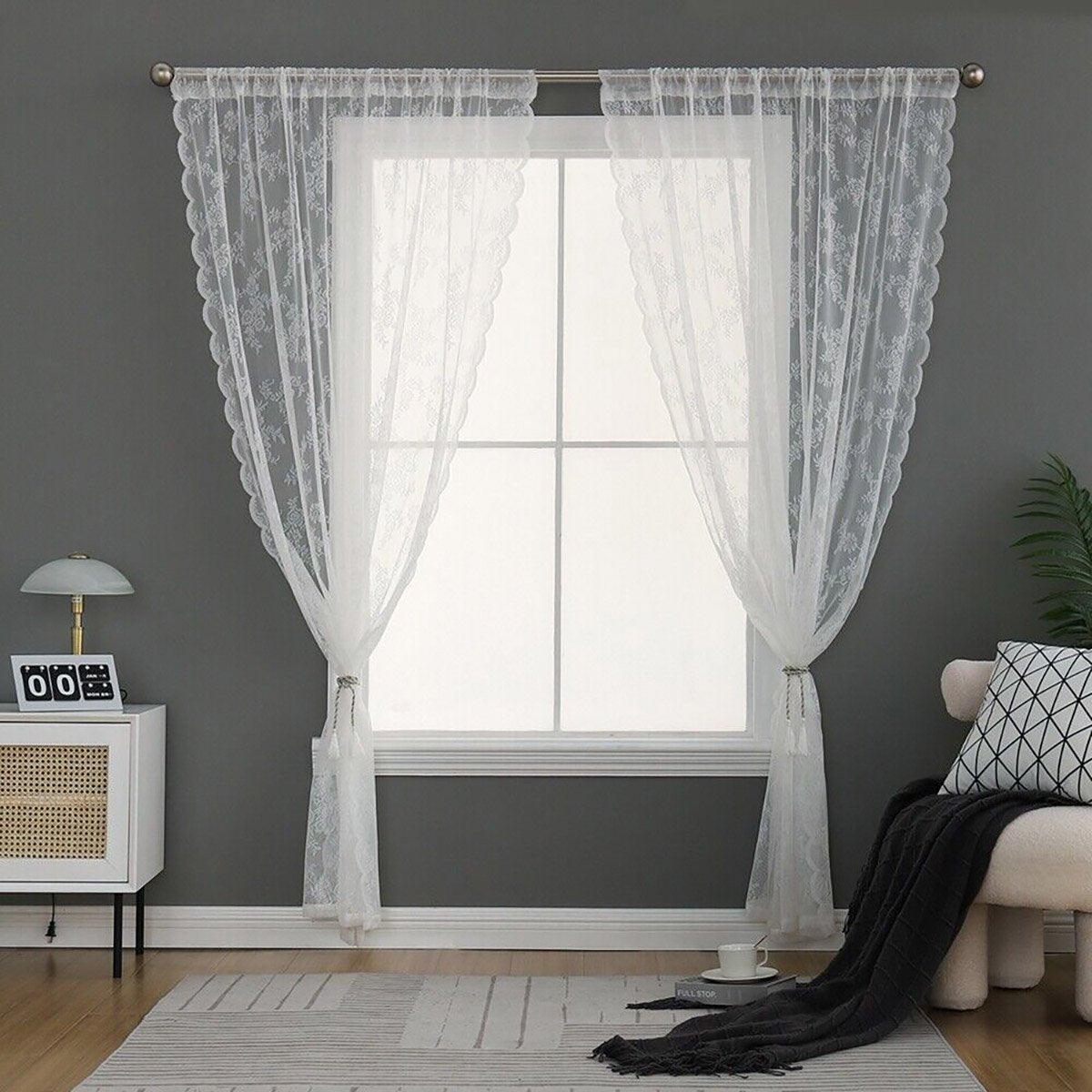 Elegant Lace Curtain Bedroom Window Door Screen Privacy Window Decor - 145*120cm 4