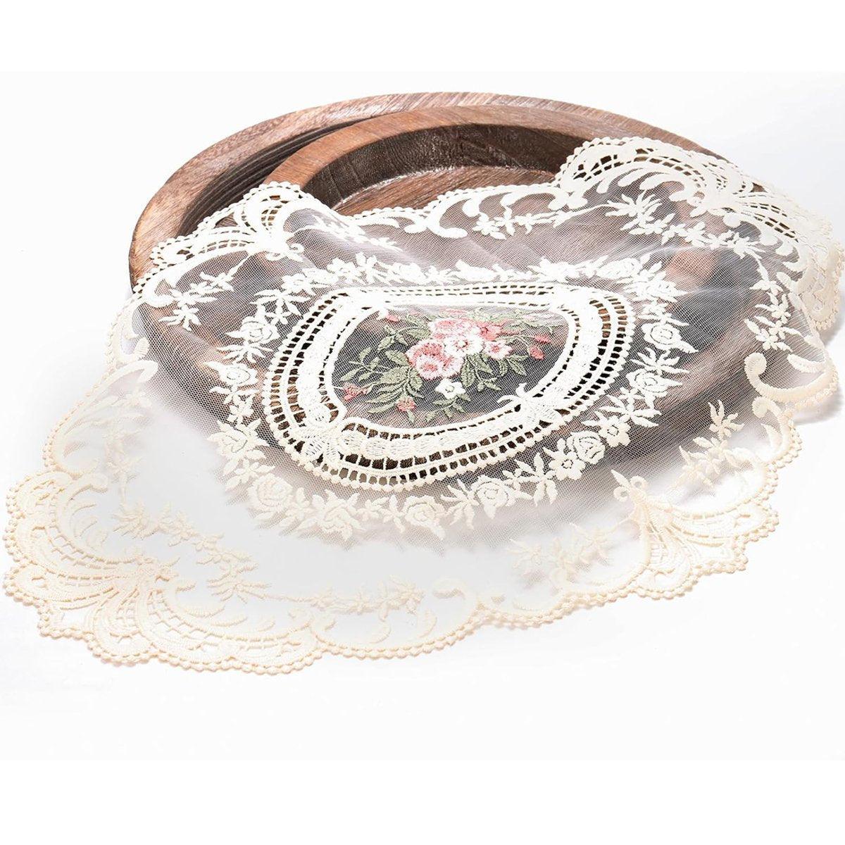 4 Pack Retro Lace Oval Placemats 31x42cm French Crochet Doilies 4 Colors Set - White 5