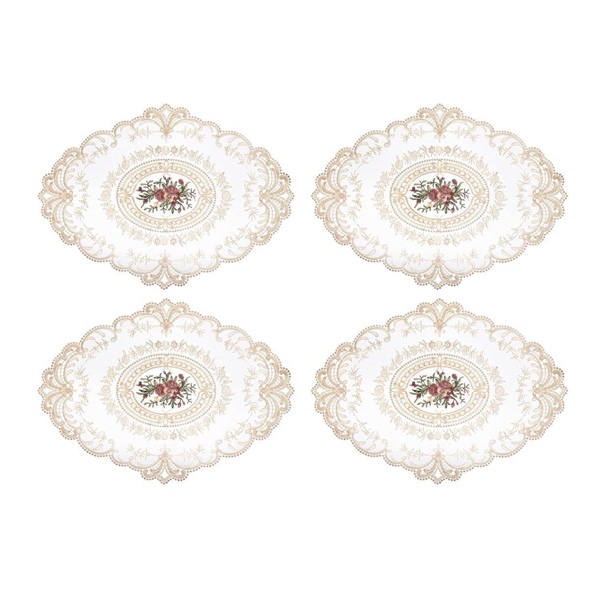 4 Pack Retro Lace Oval Placemats 31x42cm French Crochet Doilies 4 Colors Set - White 7