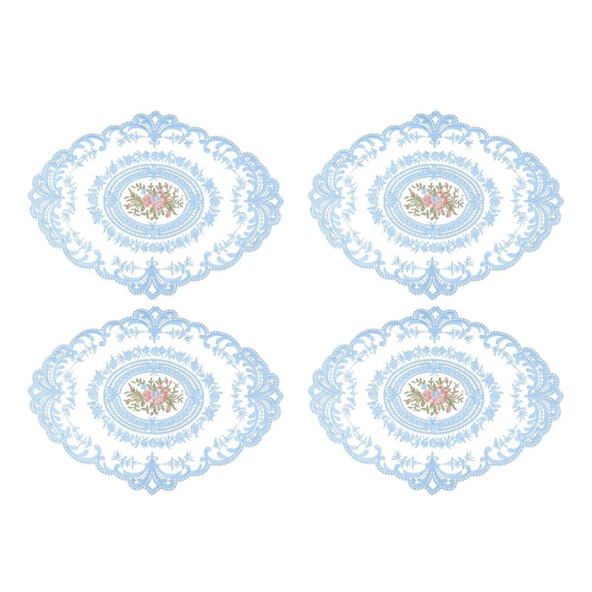 4 Pack Retro Lace Oval Placemats 31x42cm French Crochet Doilies 4 Colors Set - White 9