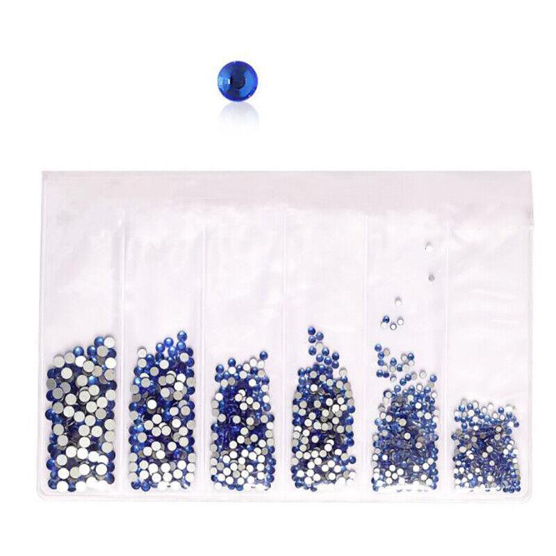 1440Pcs Glitter Rhinestones Crystal Clear Flat Bottom Glass Nail Art Nail Drill - Lake Blue 13