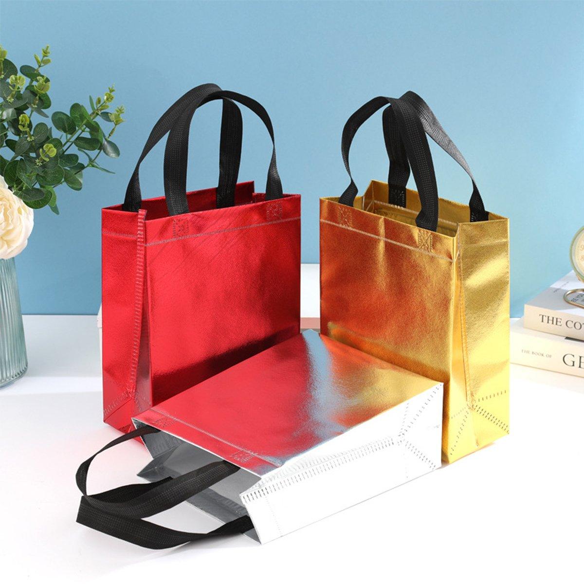 24pcs Laser Non Woven Gift Bags Tote Bags for Party Favor Wedding and Birthday - Rose Red 4