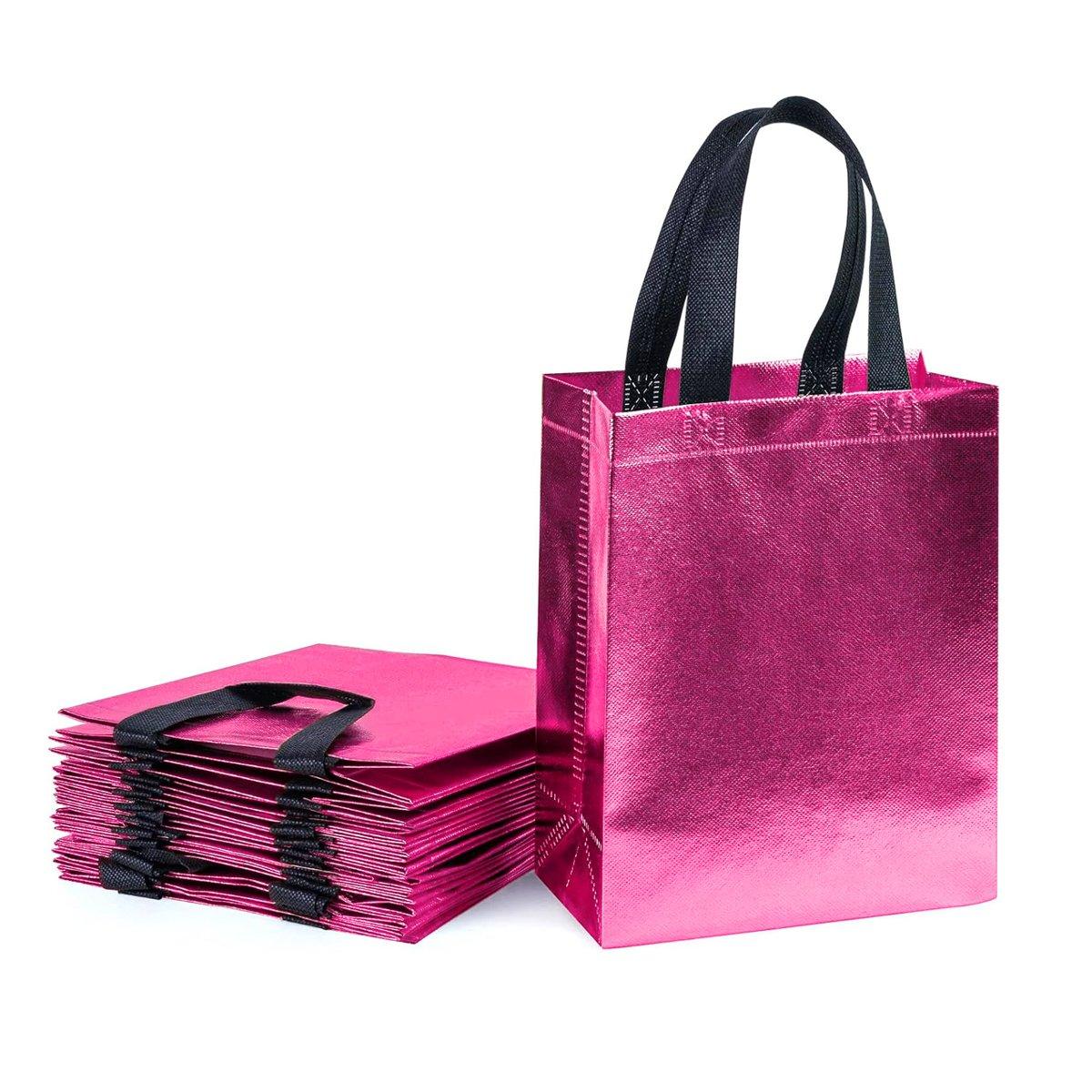 24pcs Laser Non Woven Gift Bags Tote Bags for Party Favor Wedding and Birthday - Rose Red 6