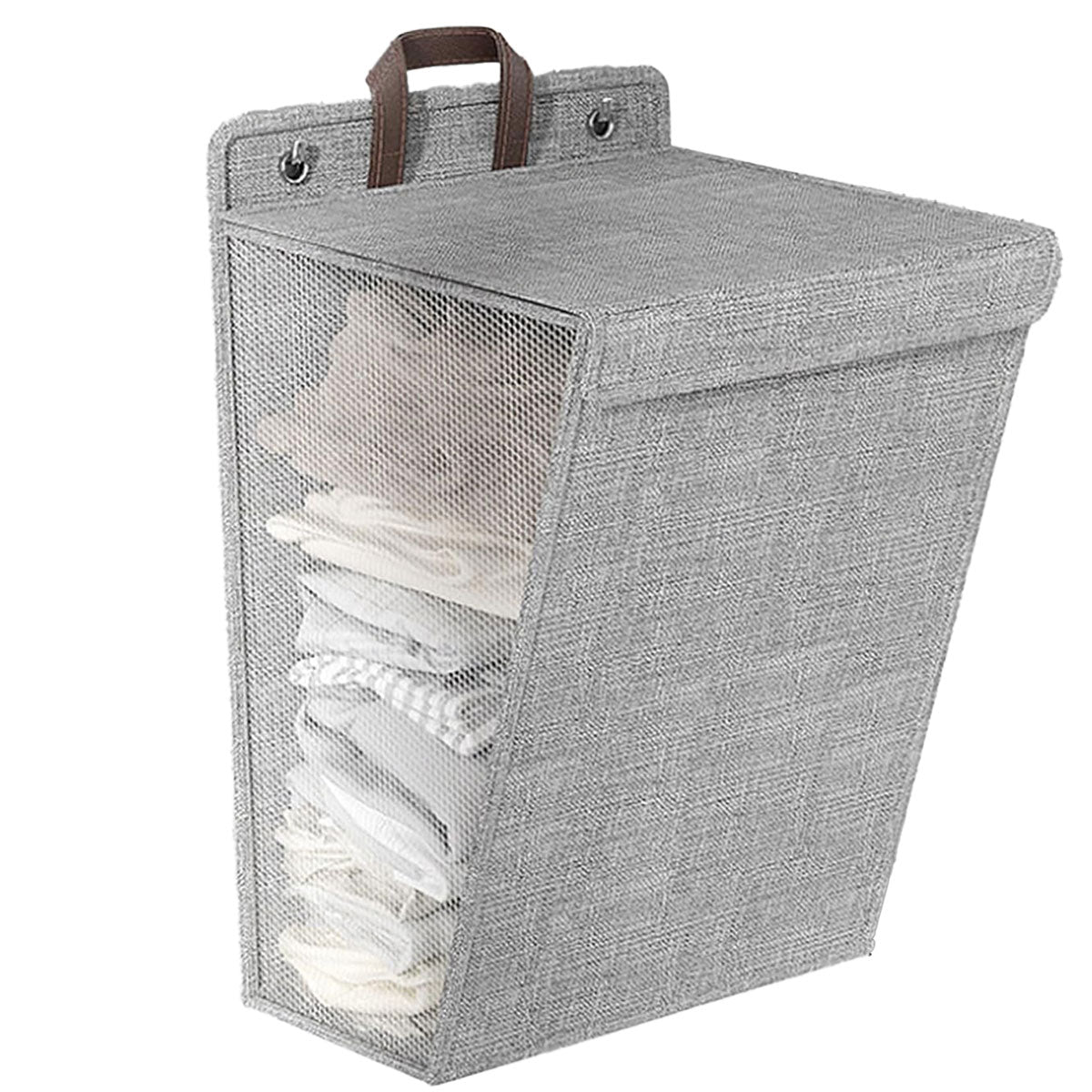 Foldable Laundry Basket Wall Mounted Clothes Storage Basket Household Organizer - Beige 6