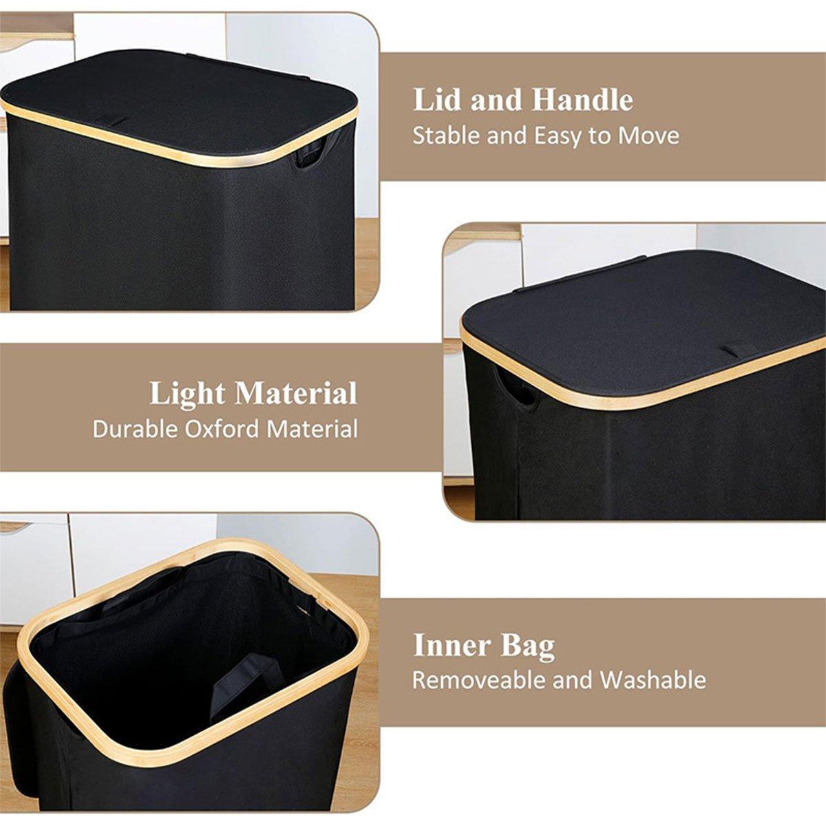 Bathroom Laundry Basket Large Clothes Hamper Dirty Laundry Storage Organizer - Black 5