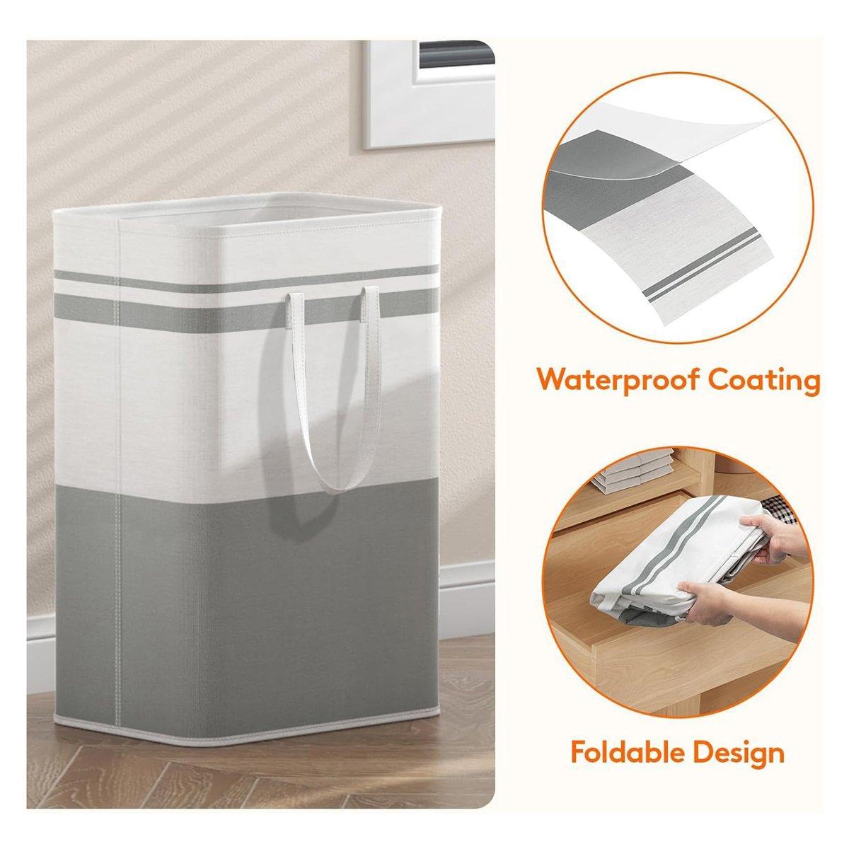 Foldable Canvas Laundry Basket for Dirty Clothes Storage Bag Hamper Organizer - Grey 4