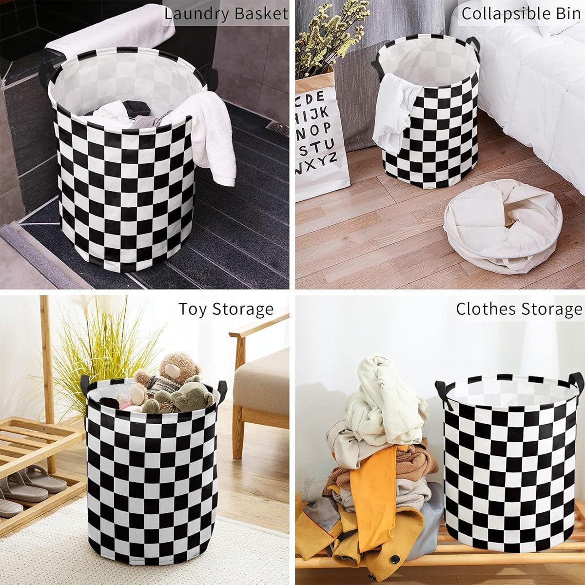 Foldable Laundry Basket Dirty Clothes Hamper Toy Storage Organizer Storage Bin - Black And White Chess 5