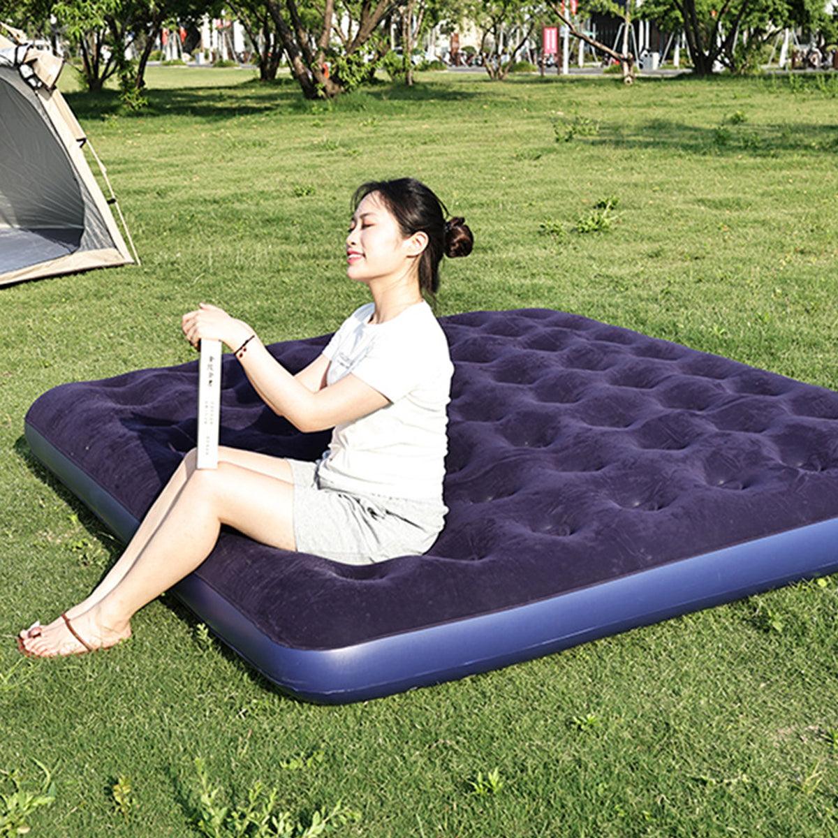 King Size Inflatable Airbed Easy Inflate Flocked Air Mattress Camping Guest Bed 5