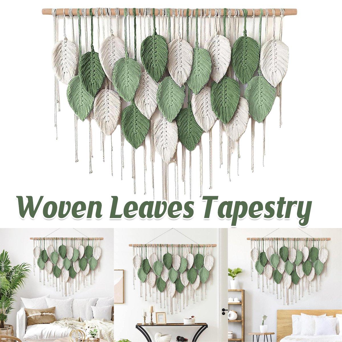 Cotton Rope Woven Leaves Tapestry Wall Hanging for Living Room Bedroom Decor