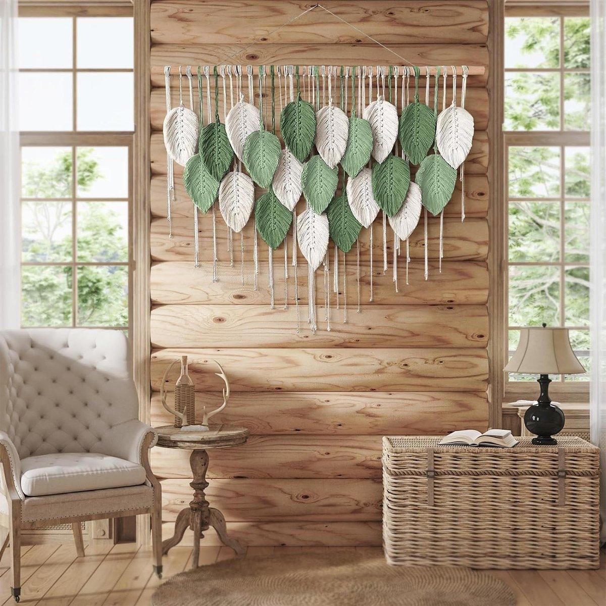 Cotton Rope Woven Leaves Tapestry Wall Hanging for Living Room Bedroom Decor 4