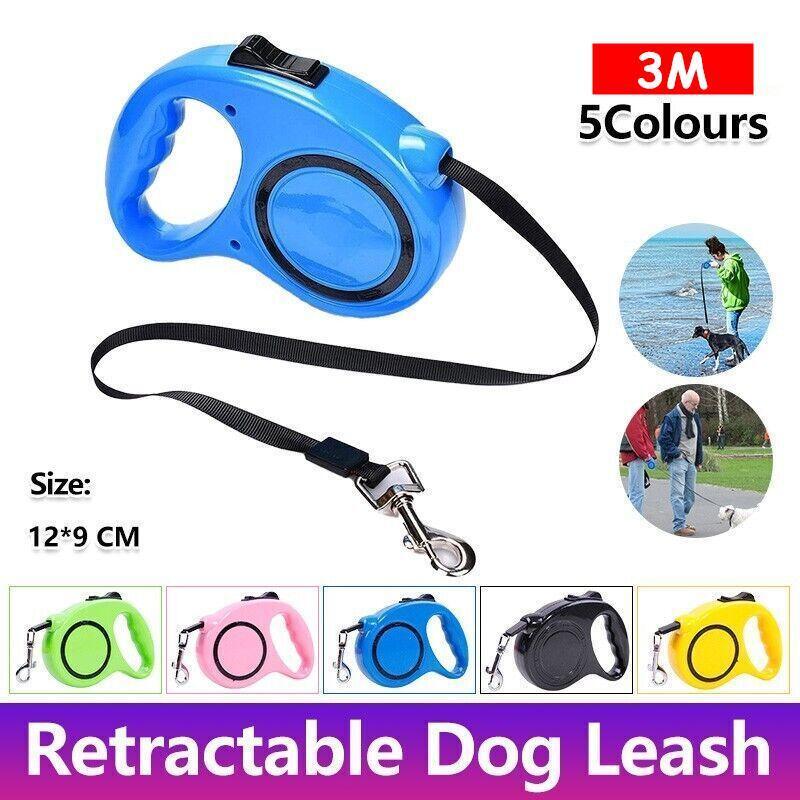 3M Retractable Dog Lead Leash Long Stong Extendable Lockable Rope Heavy Duty - Blue