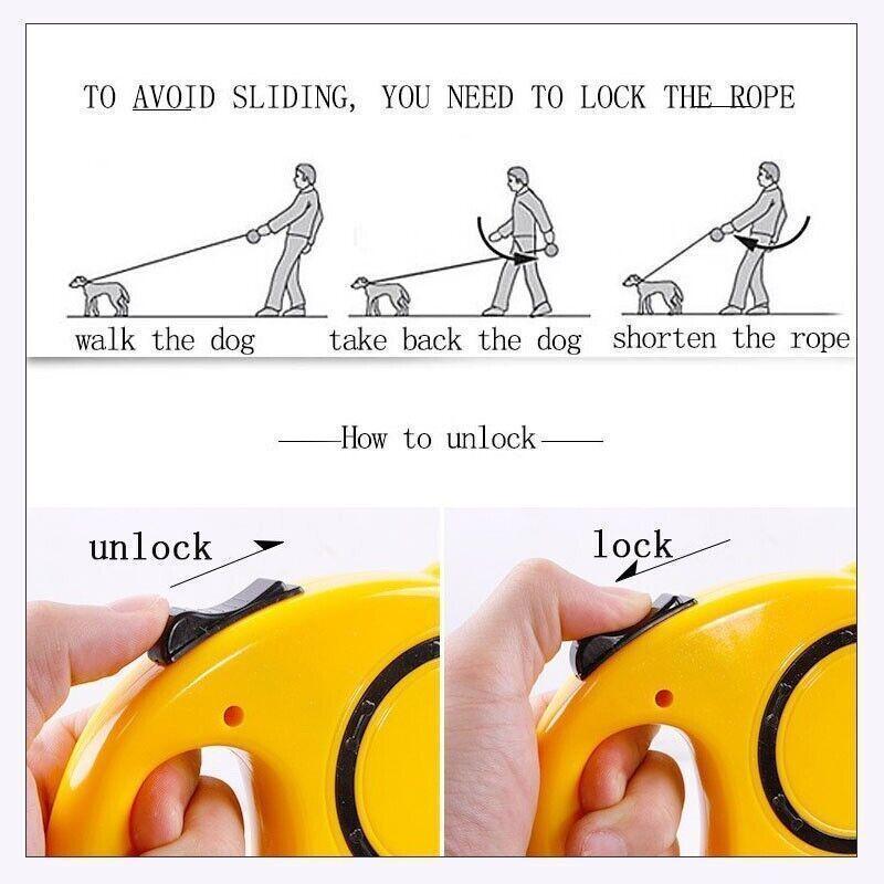 3M Retractable Dog Lead Leash Long Stong Extendable Lockable Rope Heavy Duty - Yellow 3