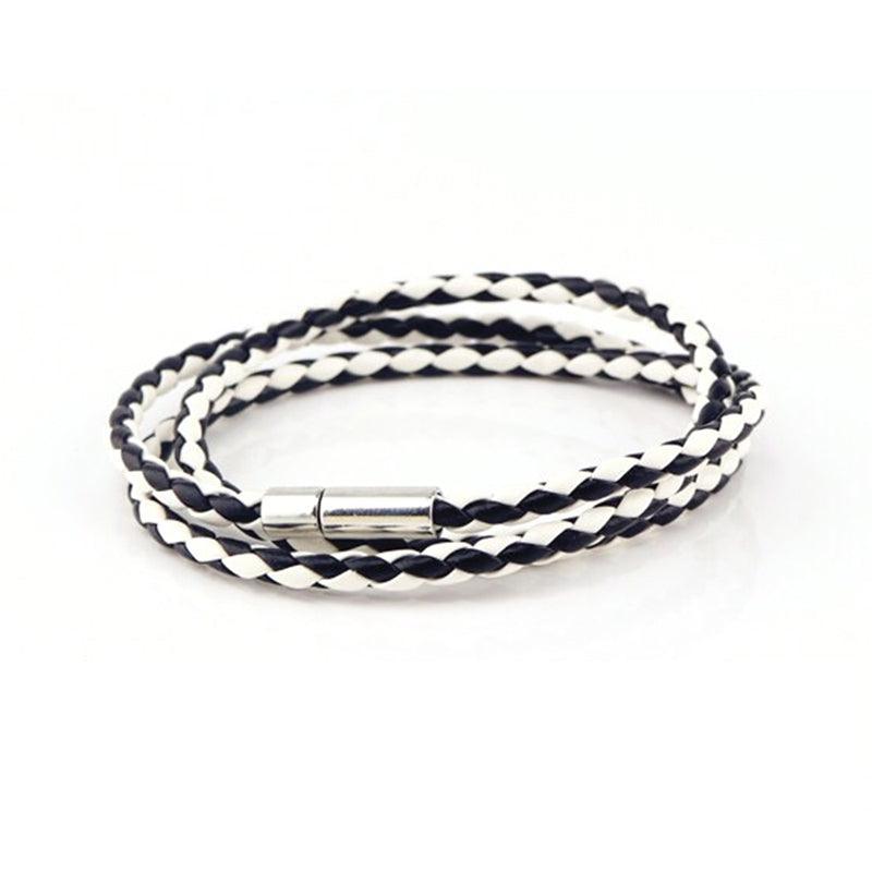1Pc New Fashion Men Women Three Laps Pu Leather Bracelet Wristband Bangle Punk - Black 7
