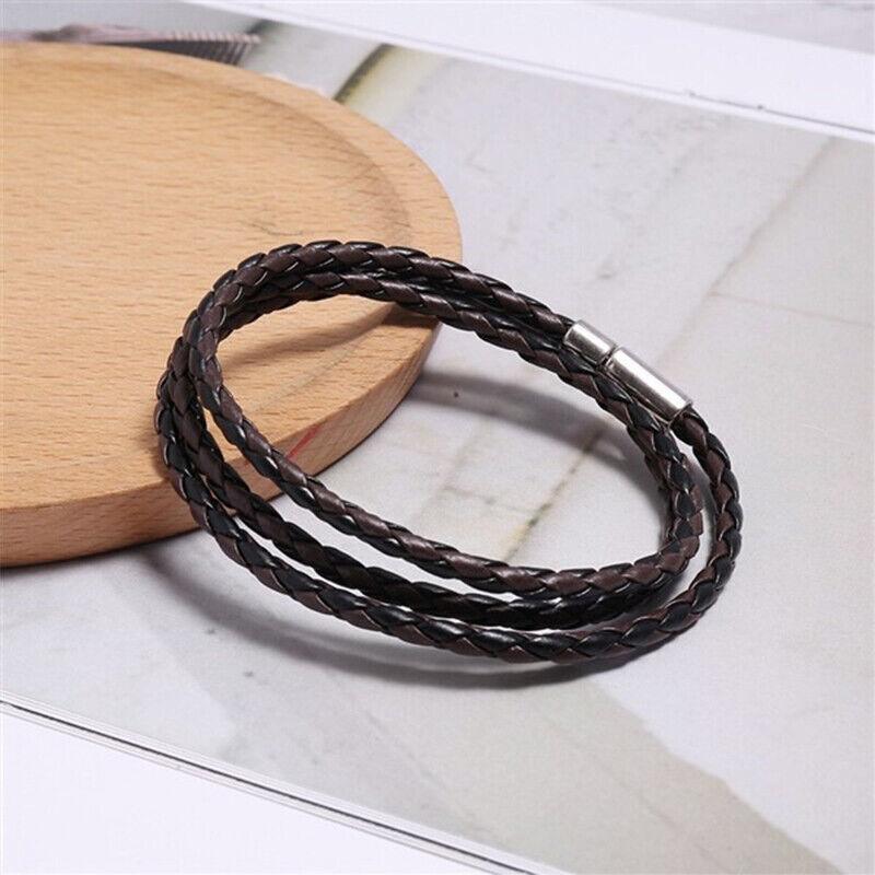 1Pc New Fashion Men Women Three Laps Pu Leather Bracelet Wristband Bangle Punk - White 5