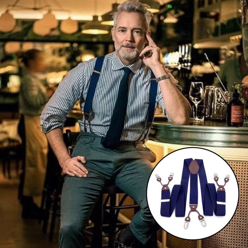 Adjustable 35mm Wide Suspenders for Men with 6 Clips Elastic Leather Braces - Grey 5