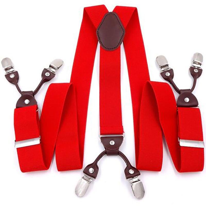 Adjustable 35mm Wide Suspenders for Men with 6 Clips Elastic Leather Braces - Grey 8