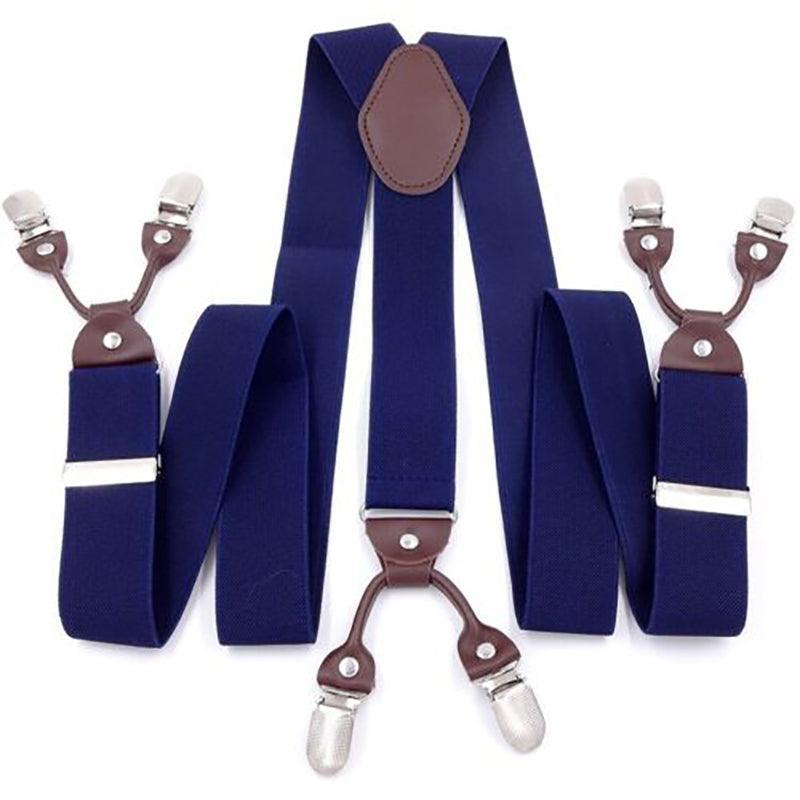 Adjustable 35mm Wide Suspenders for Men with 6 Clips Elastic Leather Braces - Red 11