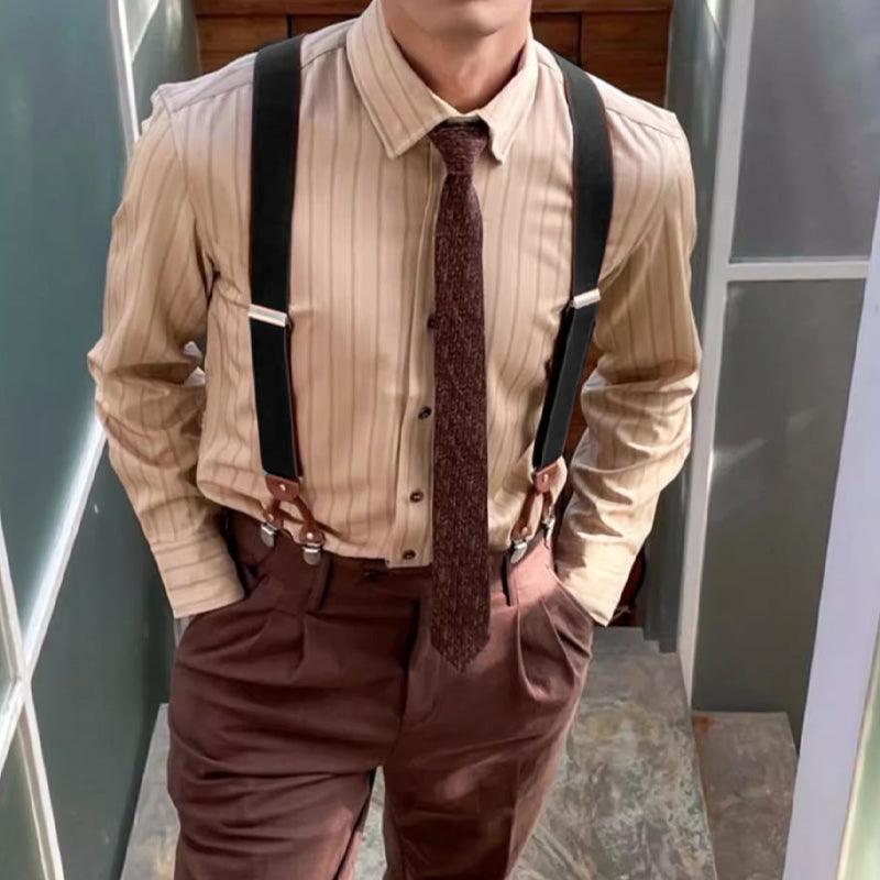 Adjustable 35mm Wide Suspenders for Men with 6 Clips Elastic Leather Braces - Wine Red 3