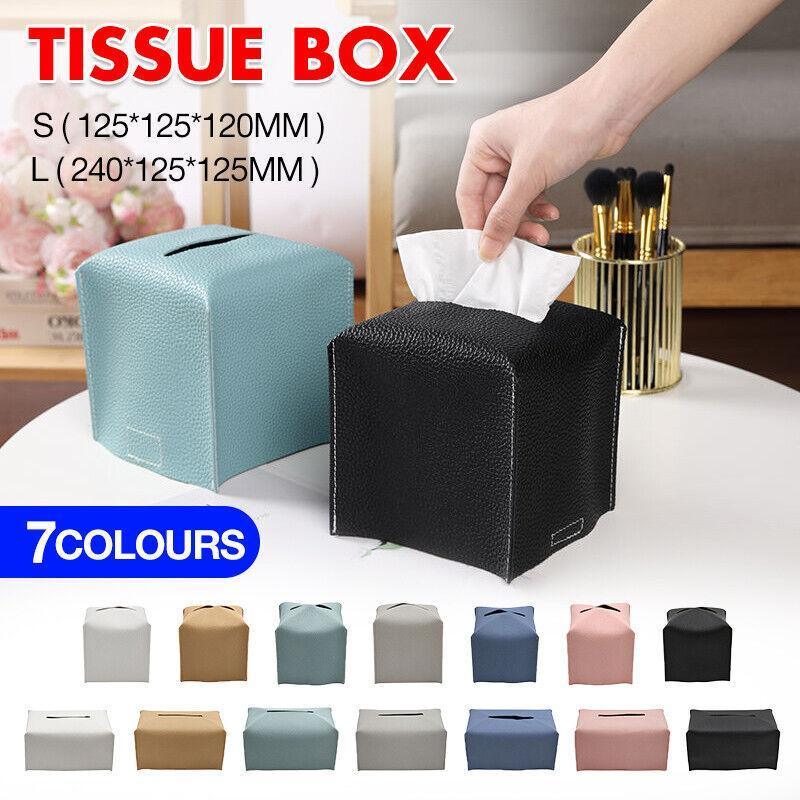 Large Size Tissue Box Dispenser Paper Holder Napkin Case Pu Leather Cover - Black