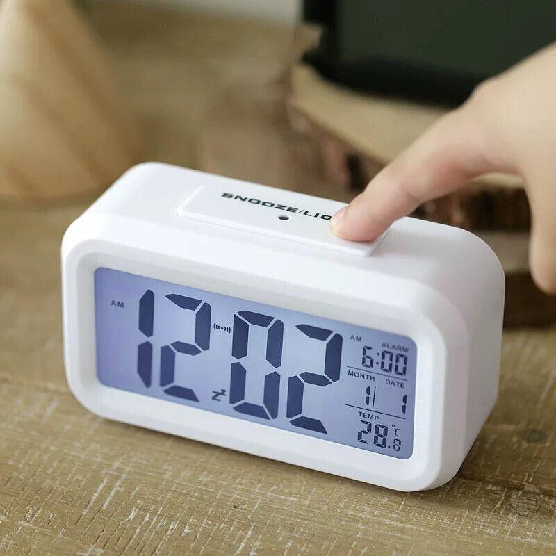Digital Bedside Led Snooze Alarm Clock Time Temperature Day/Night Desktop Clock - White 3