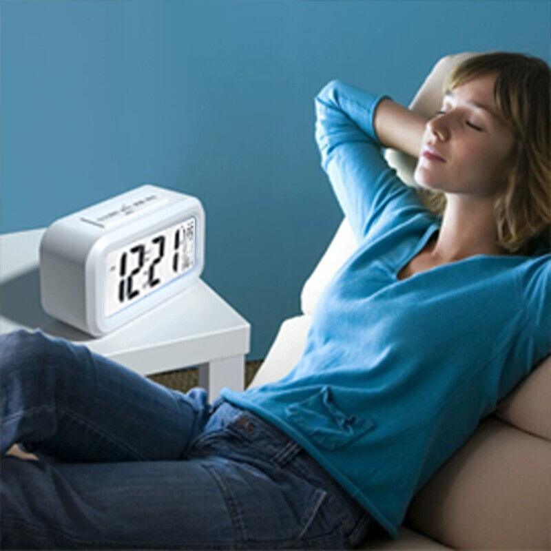 Digital Bedside Led Snooze Alarm Clock Time Temperature Day/Night Desktop Clock - White 4