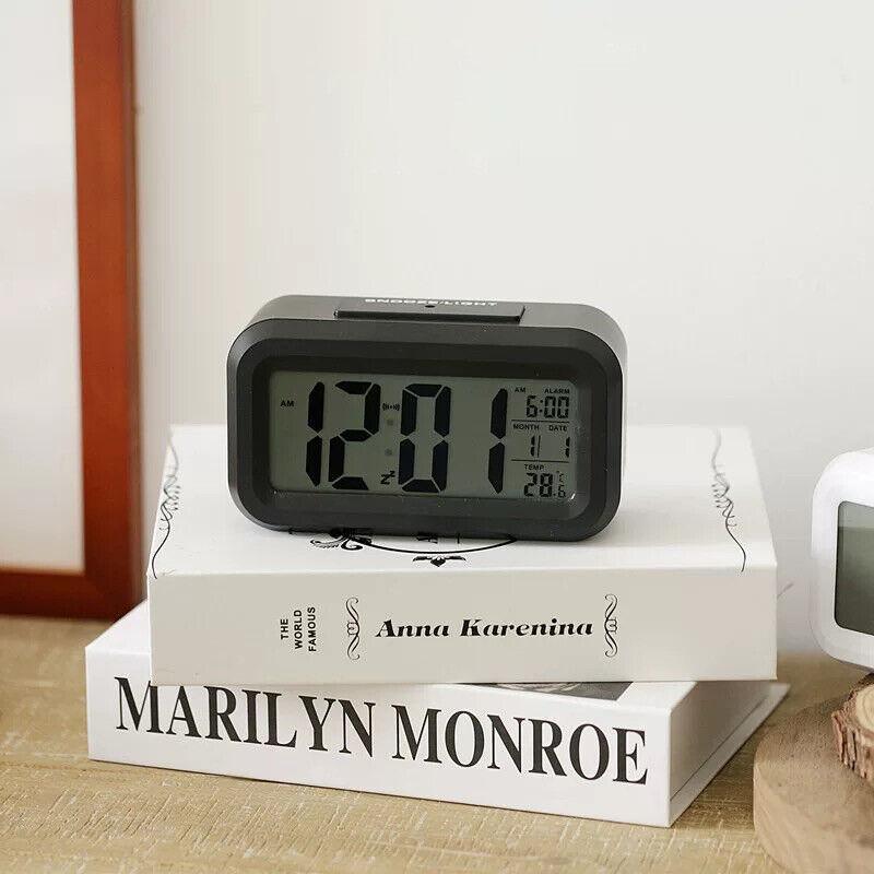 Digital Bedside Led Snooze Alarm Clock Time Temperature Day/Night Desktop Clock - White 5