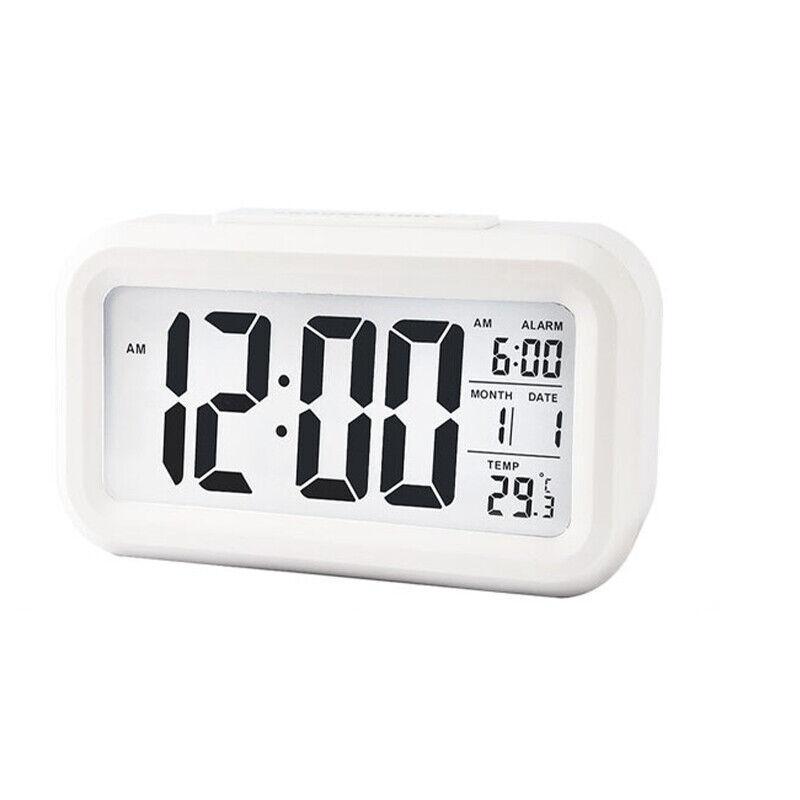Digital Bedside Led Snooze Alarm Clock Time Temperature Day/Night Desktop Clock - White 7