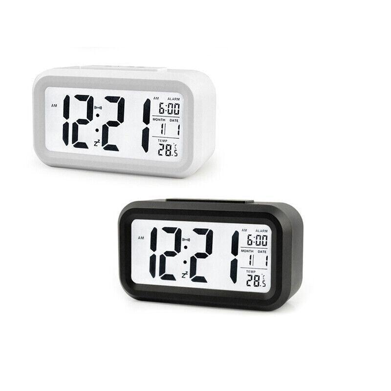 Digital Bedside Led Snooze Alarm Clock Time Temperature Day/Night Desktop Clock - White 8