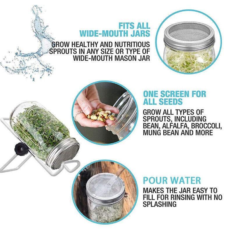Seed Sprouting Lids Tools Strainer Screen Kits For Wide Mouth Mason Canning Jar - 1SET 4