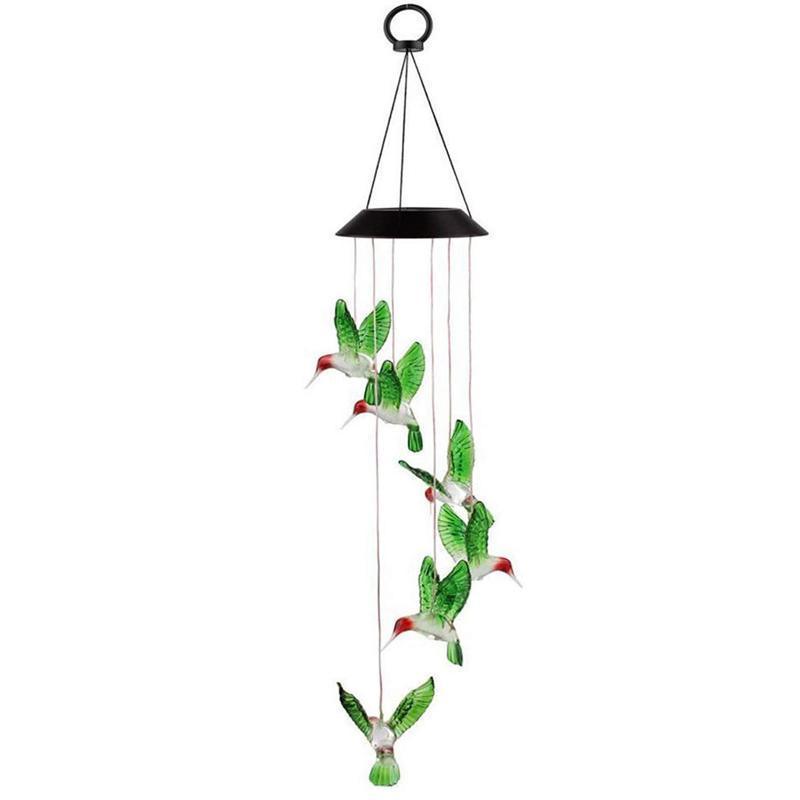 Wind Chimes Solar Powered Led Lights Changing Hanging Garden Yard Outdoor Decor - Hummingbird 6