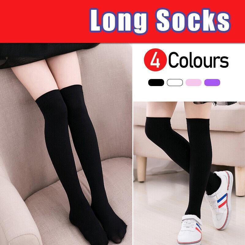 Womens Girls Long Socks Over Knee Thigh High Stockings Hosiery Tights Pantyhose - White