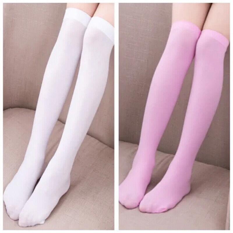 Womens Girls Long Socks Over Knee Thigh High Stockings Hosiery Tights Pantyhose - White 5